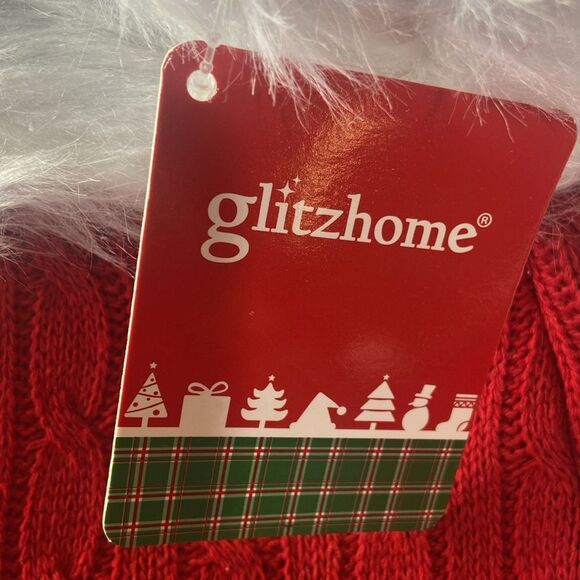 Glitzhome 20L Classic Family Knitted Stocking, Red - Picture 3 of 4
